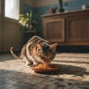 Gato comiendo alimento húmedo