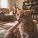 Pasta palatable: el gato la lame del dedo