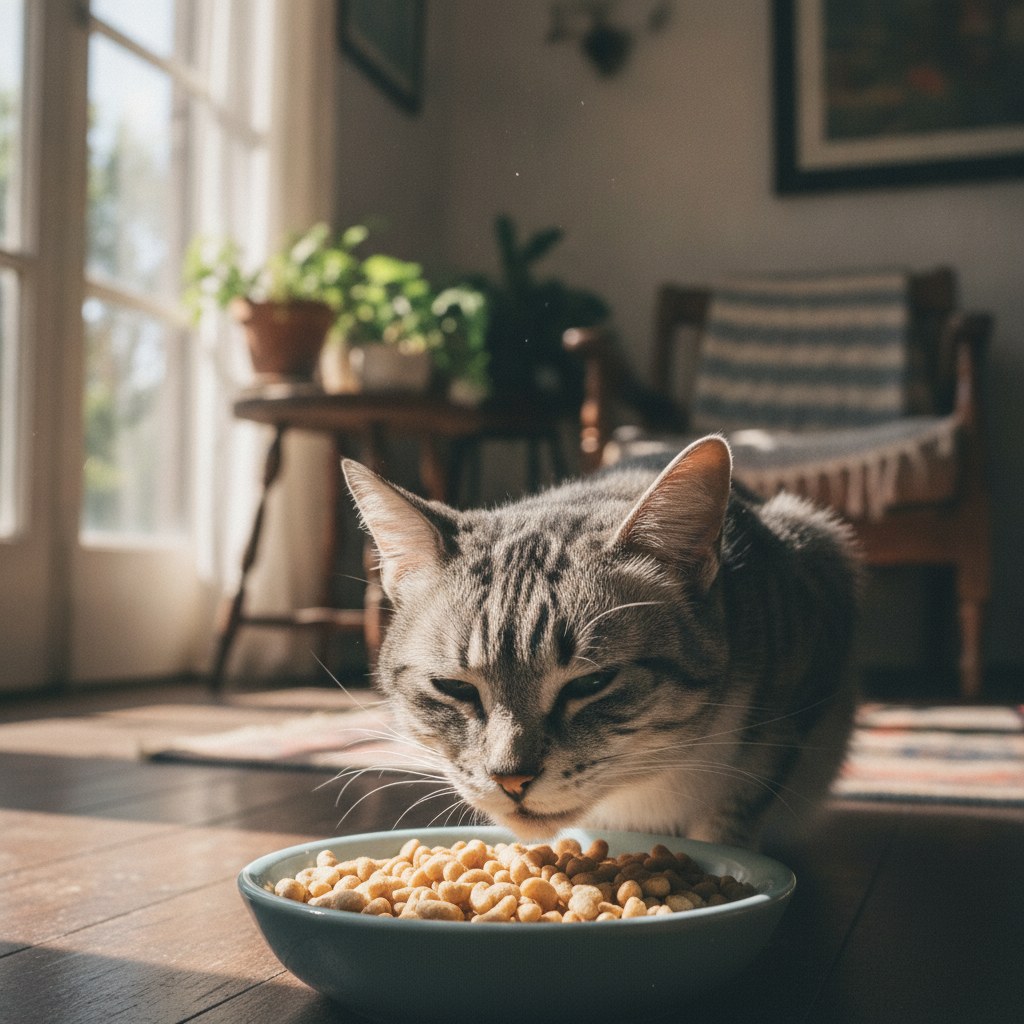 Gato senior comiendo