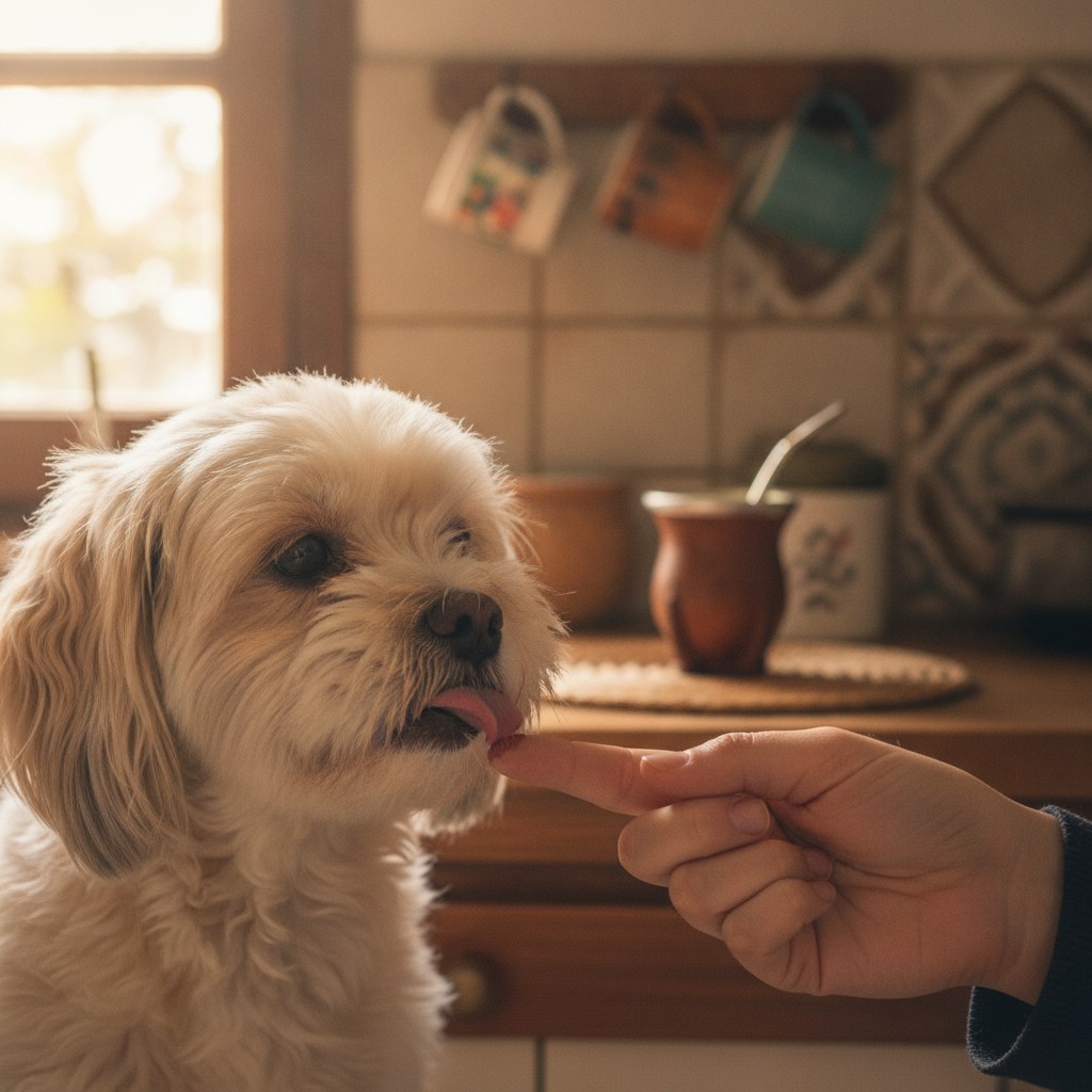 Pasta palatable: el perro la lame del dedo