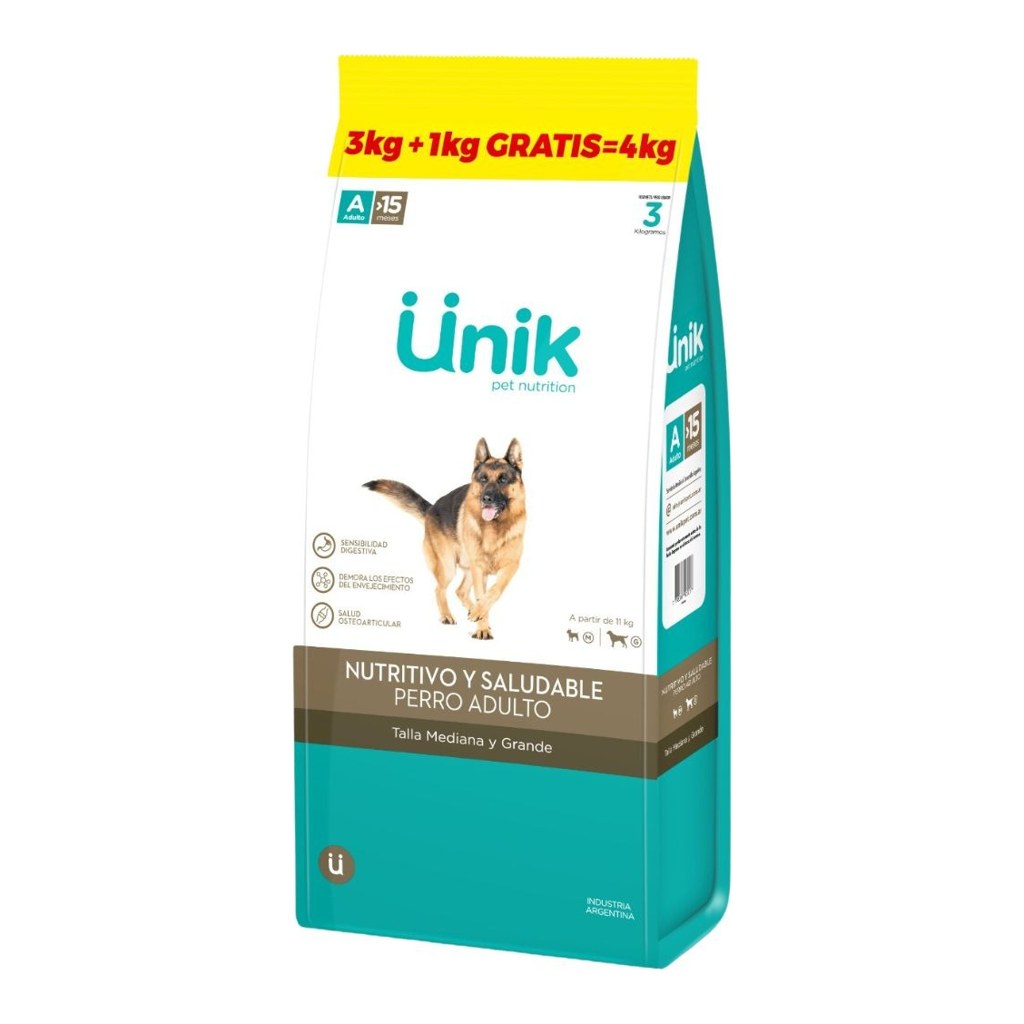 Unik Perro Adulto Talla Mediano/Grande X 3+1Kg